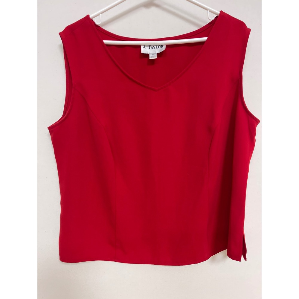 J. Taylor Womens Red Sleeveless V-Neck Blouse Tank Top Plus Size 18W